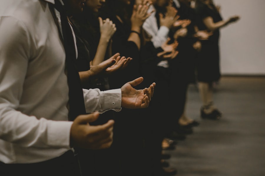 Pastor leading church prayer service